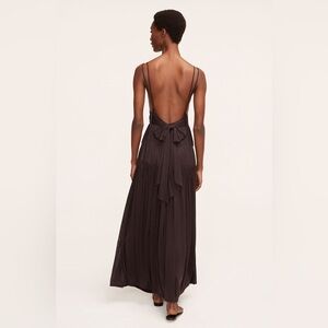 $395 Rebecca Taylor Ruched Mesh Maxi‎ Dress walnut brown Grecian pleated v-neck